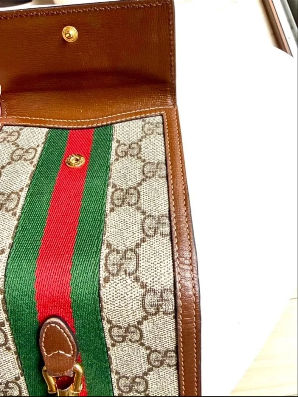 Gucci Brown GG Canvas Wallet with Green & Red Stripe
